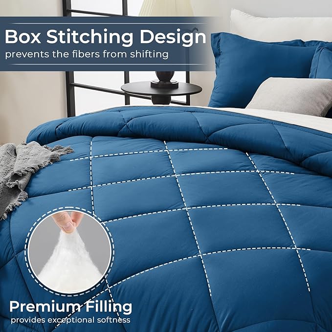 HEVUMYI Teal Blue & Ivory Full Comforter Set - Image 4