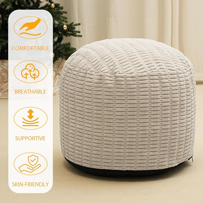 Round Stuffed Pouf Ottoman for Foot Rest, Storage Ottoman Pouf Foot Stool - Image 6