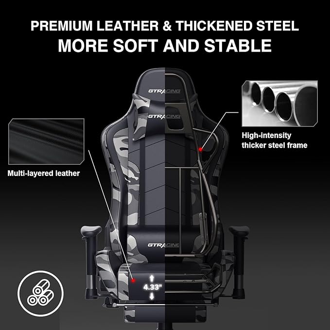GTRACING Gaming Chair with Footrest Speakers Video Game Chair Bluetooth Music - Image 5