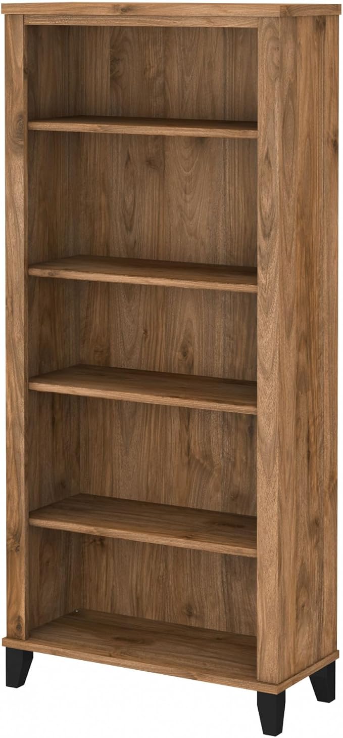 Bush Furniture Somerset 5 Shelf Bookcase in Fresh Walnut, Tall Bookshelf by BushHome