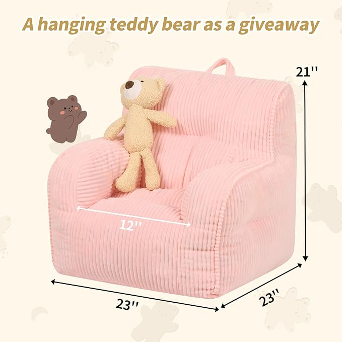 Kids Bean Bag Chair with a Plush Bear, Comfy Toddler Chair - Image 3