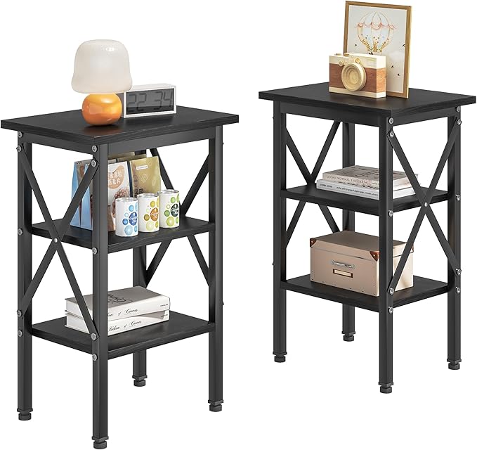 VECELO End Table Set of 2, Bedside Table, X-Design Reinforced Nightstands by VECELO