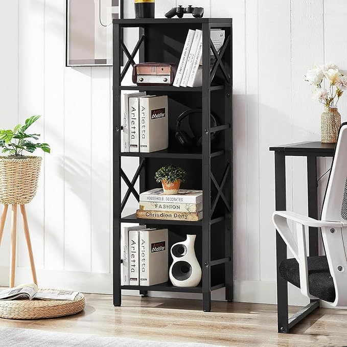 Small Bookshelf, 5 Tier Industrial Bookcase - Image 4