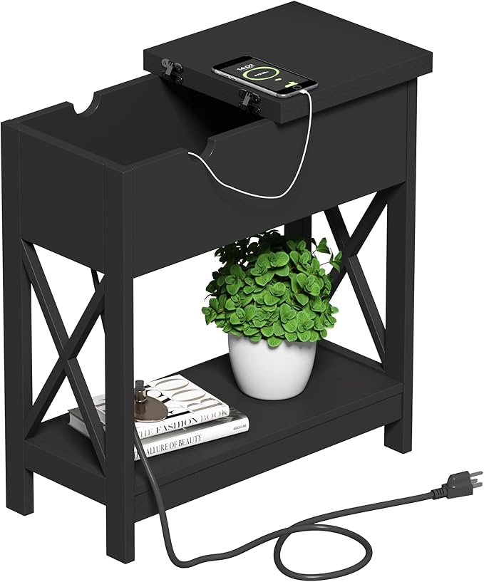 ChooChoo End Table with Charging Station, Narrow Flip Top Side Table with USB - Image 4