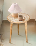 Wooden Table with 3 Legs Pillar, Carving End Tables, Round Coffee Tables by TheWoodenTown
