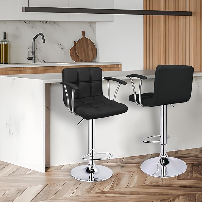 Bar Stools Set of 2, Armrest Adjustable Swivel Barstools - Image 2