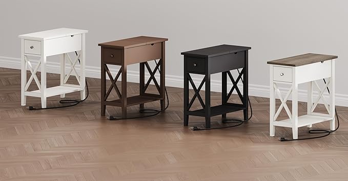 ChooChoo End Table with Charging Station, Narrow Side Table with USB Ports and - Image 6