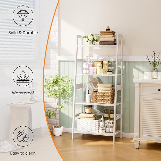 HITNET Ladder Shelf, 4 Tier Bookshelf, Floor Standing Bathroom Storage Rack - Image 4