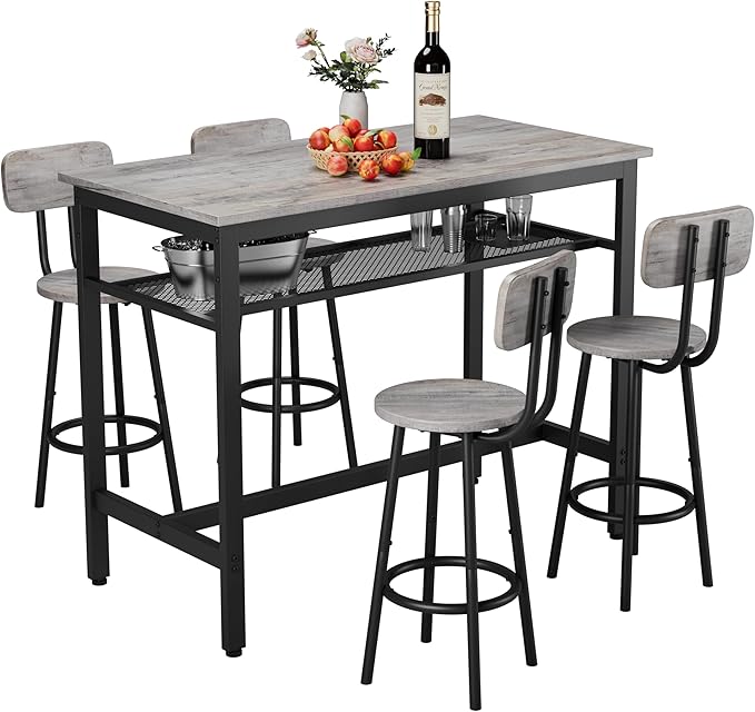 5-Piece Bar Table and Chairs Set, 43.3'' Pub Table Set Modern Small Table and - Image 4