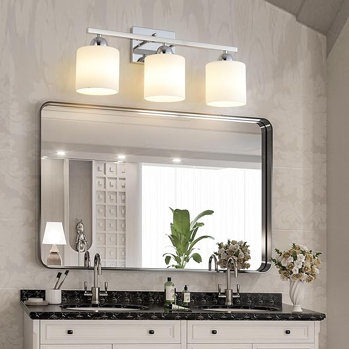 Stainless Steel Milk Glass Vanity Lights - Image 6