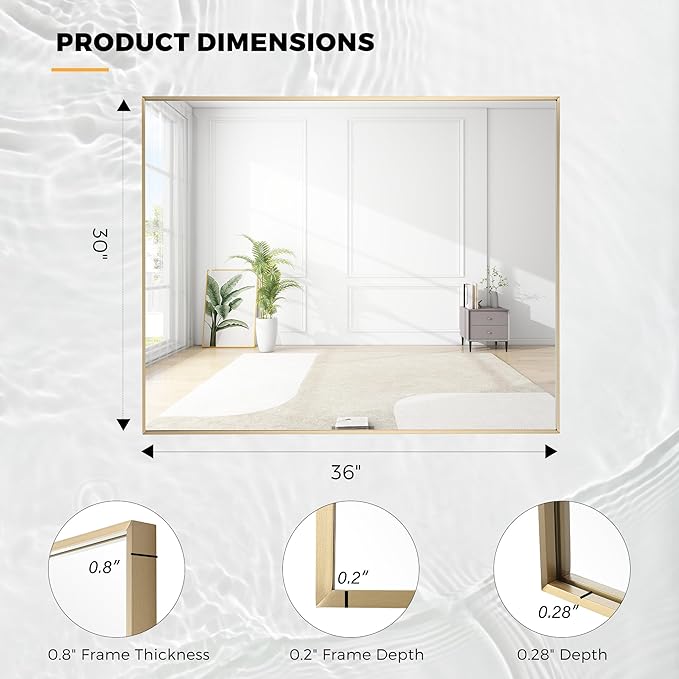 30x36 Inch Brass Bathroom Mirror - Image 9