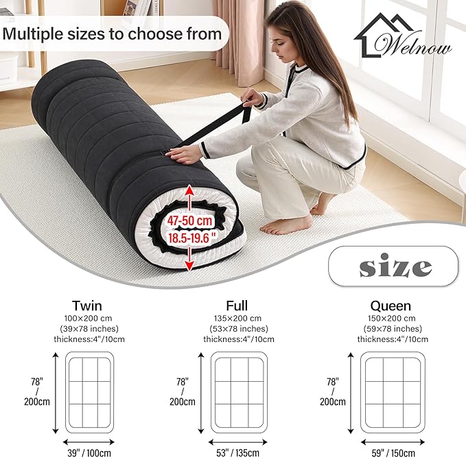 Welnow Japanese Futon Floor Mattress, Twin Size Thick Tatami Mat Portable & - Image 2