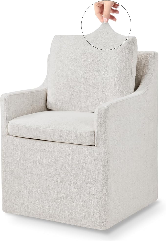 Upholstered Dining Chairs with Casters Easy Assembly Side Deskchair with Rollers - Image 5
