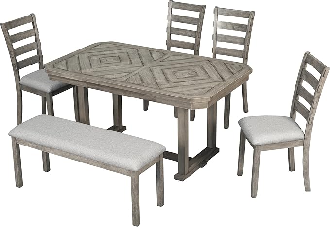 Merax 6-Piece Rubber Wood Dining Table Set - Image 7