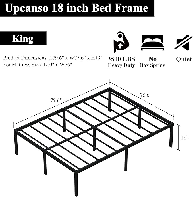 18 Inch King Bed Frame Heavy Duty Metal Platform King Size Bed Frames - Image 3