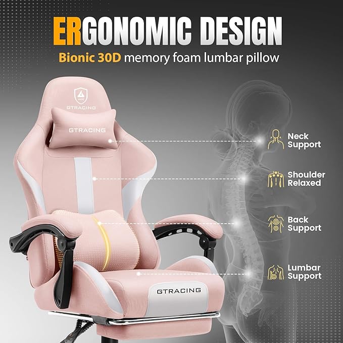 GTRACING Gaming Chair with Foot Rest & Pocket Spring Cushion, Breathable Fabric - Image 5