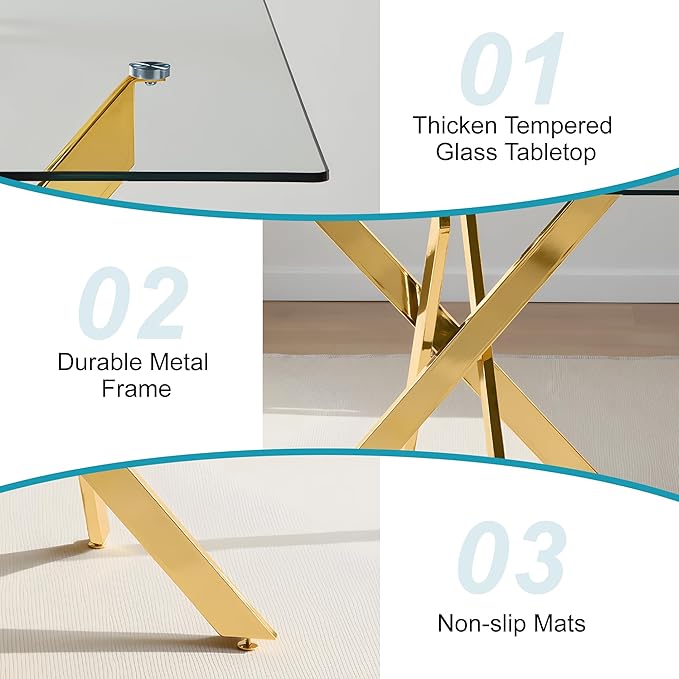 Dining Table for 4 Modern 35.43" Rectangular Glass Dining Table Kitchen & - Image 5