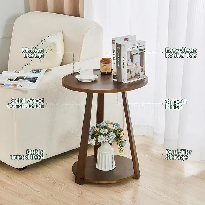 Round Solid Wood Side Table - Image 7