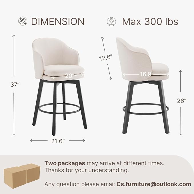 Counter Height Barstools 26 inch Upholstered Swivel Bar Stools - Image 3