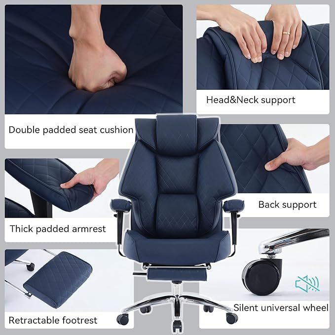 Big and Tall Office Chair with Footrest, PU Leather High Back Executive Office - Image 7