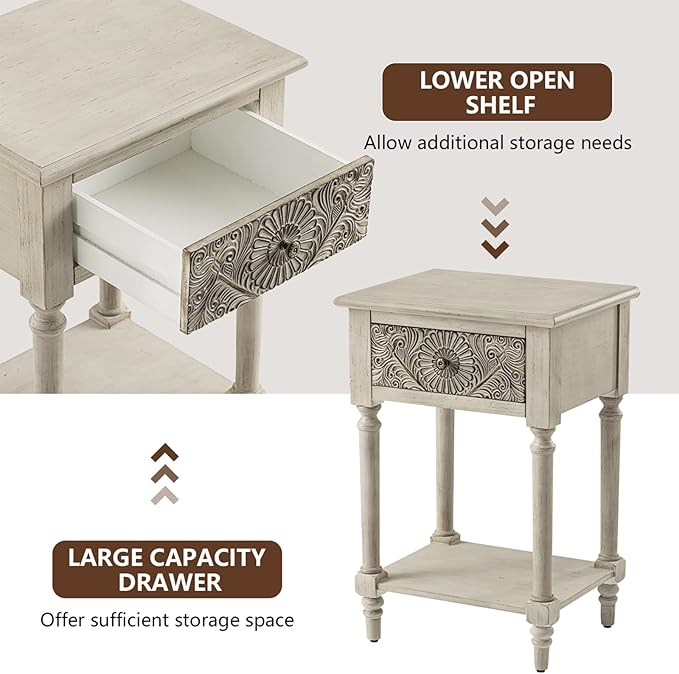 COSIEST 2 Pieces Vintage Nightstand, MDF 2-Tier Bedside Table, Wood Accent End - Image 6