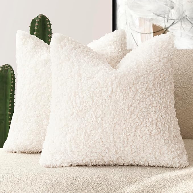 Foindtower 2 Pieces 24x24 Inch White, Faux Fur Throw Pillow Cover Accent Sherpa by Foindtower