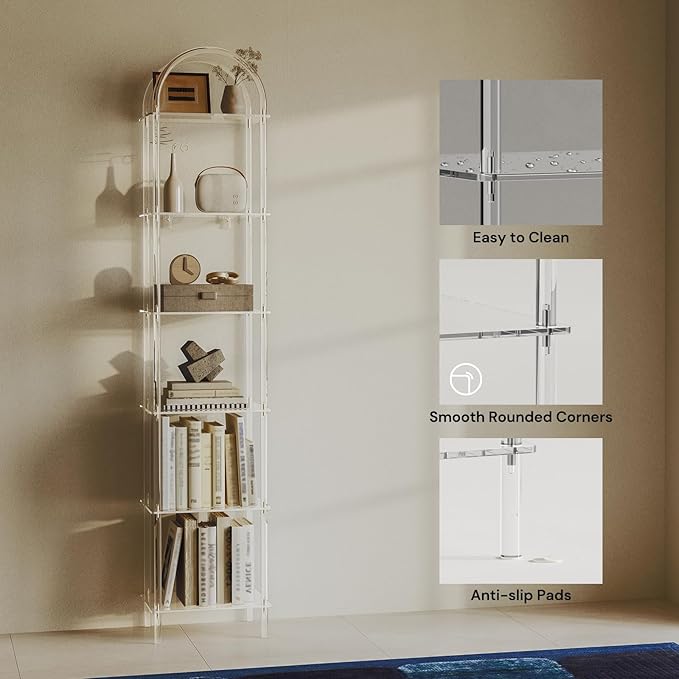 6-Tier Tall Acrylic Arched Bookcase, 13.8''W x 11.8''D x 68.4''H, Open Book - Image 4