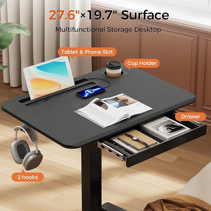 Mobile Standing Desk with Drawer, Portable Laptop Workstation on Wheels - Image 3