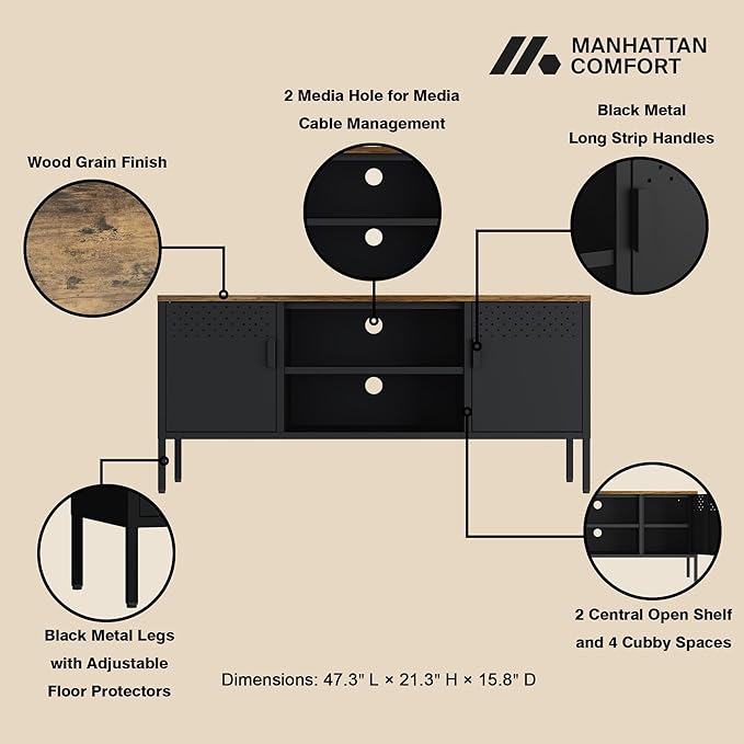 Manhattan Comfort Landen 47" Modern Metal TV Stand - Image 4