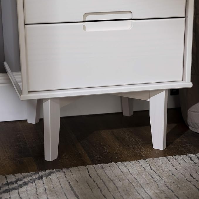 Walker Edison Furniture AZR2DSLNSWH Solid Wood 2-Drawer Groove Handle End Side - Image 6