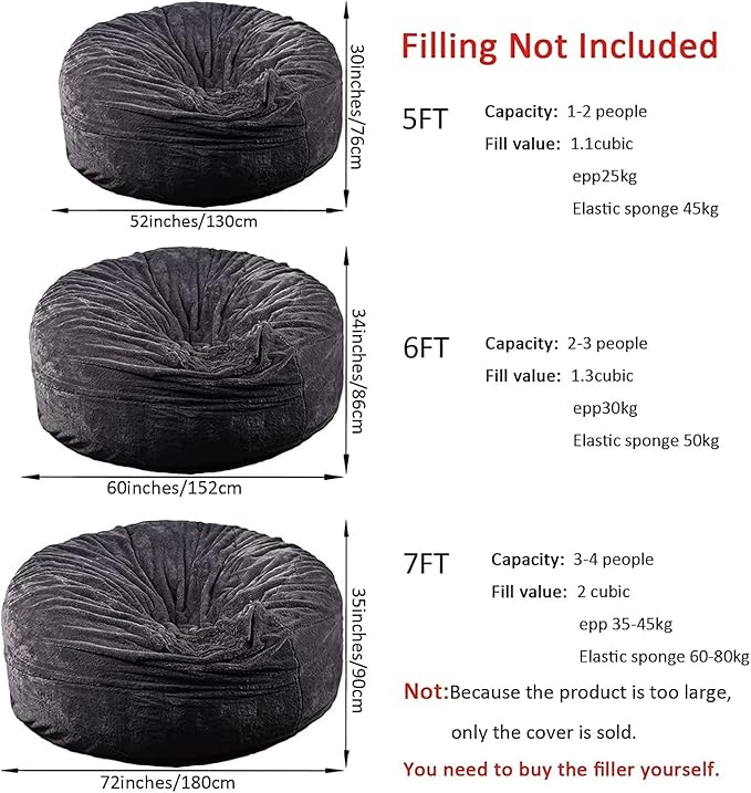 Giant Fur Bean Bag Chair Cover for Kids Adults, Living Room Furniture Big Round - Image 5