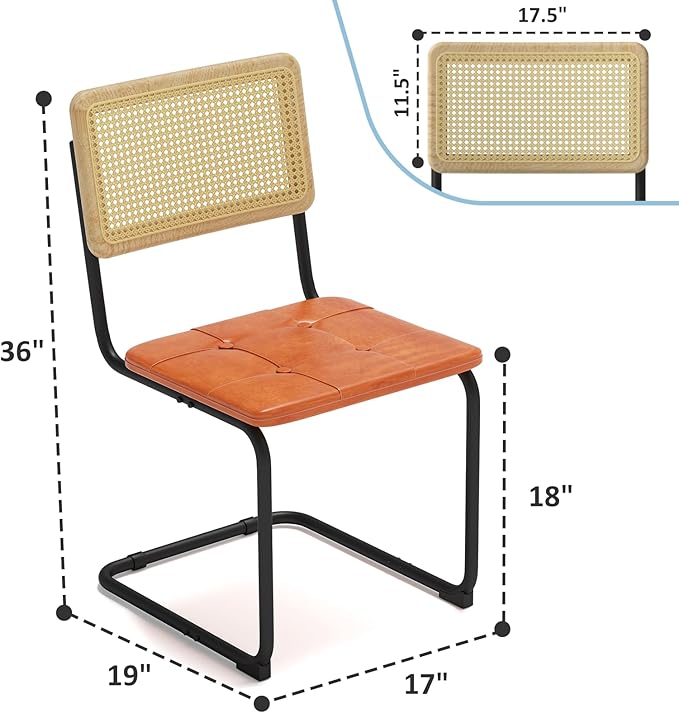 400lbs - Heavy Duty Rattan Dining Chair, Armrest Leather Cushions and Metal - Image 3