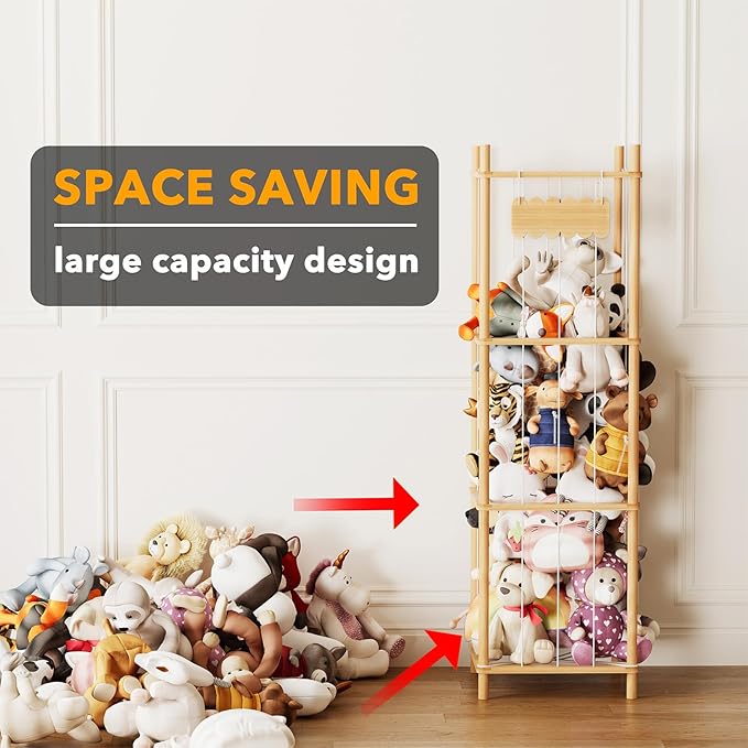 SpaceAid Stuffed Animal Storage Organizer, Wood Animals Zoo Toy Plushies - Image 3