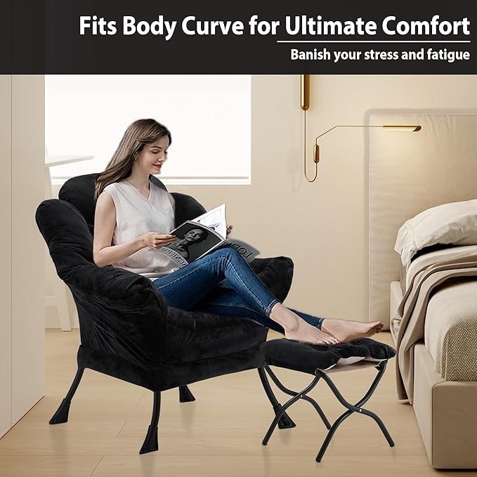 Lazy Chair with Folding Ottoman, Accent Chair Plush Upholstered with Metal - Image 5