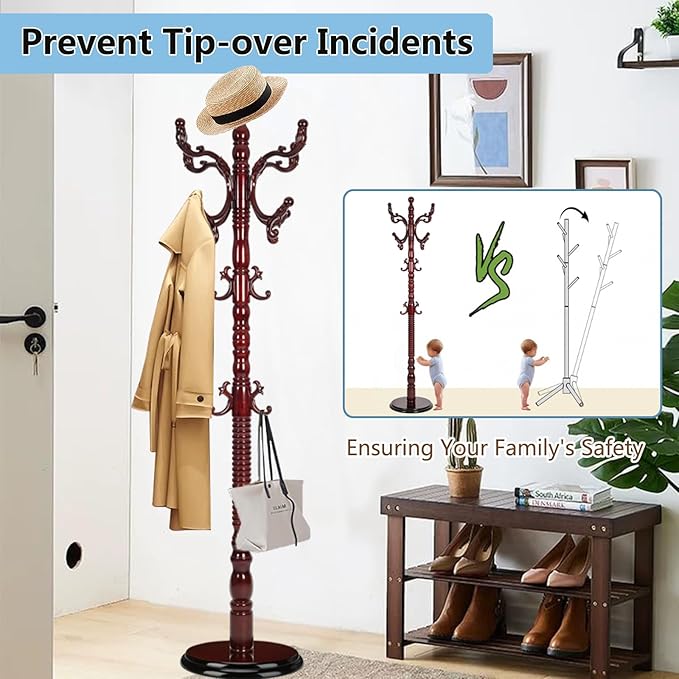 Solid Wood Coat Rack, Coat Racks Free Standing - Image 4