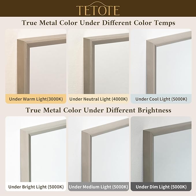 TETOTE Brushed Nickel Bathroom Mirror 24" x 30" Rectangle Beveled Frame - Image 6