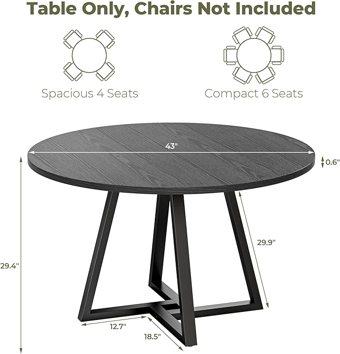 IRONCK 43" Round Dining Table for 4, Wood Kitchen Table - Image 2