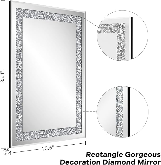 Crystal Decorative Mirror-36 x24 Gorgeous Silver Mirror, Crush Diamond Mirror - Image 3