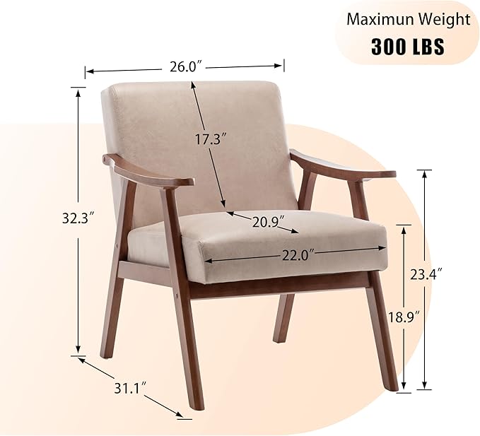 KEIKI Mid Century Modern Accent Chair w/High Wingback, Comfy Fabric Living Room - Image 3