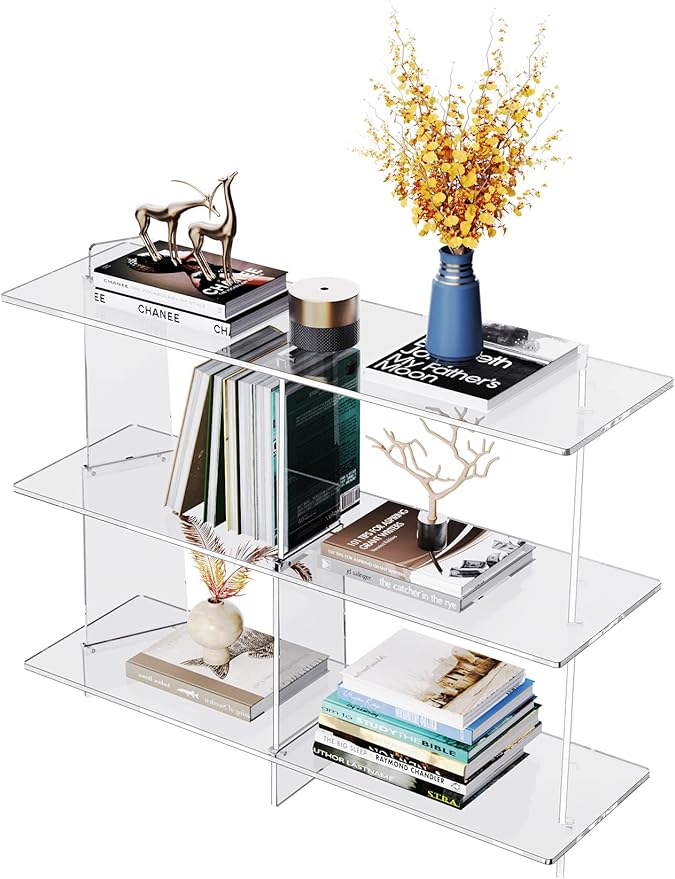 Acrylic Bookshelf, Small 3 Tier Open Bookcase by AcrylicFurnitureHomeDecor