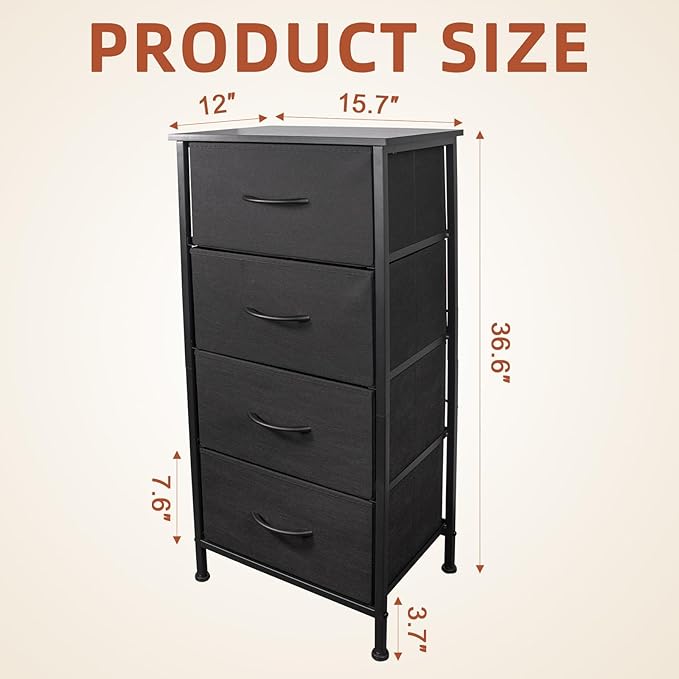 Nightstand with 4 Fabric Bins, Bedside Furniture, Night Stand, End Table - Image 3