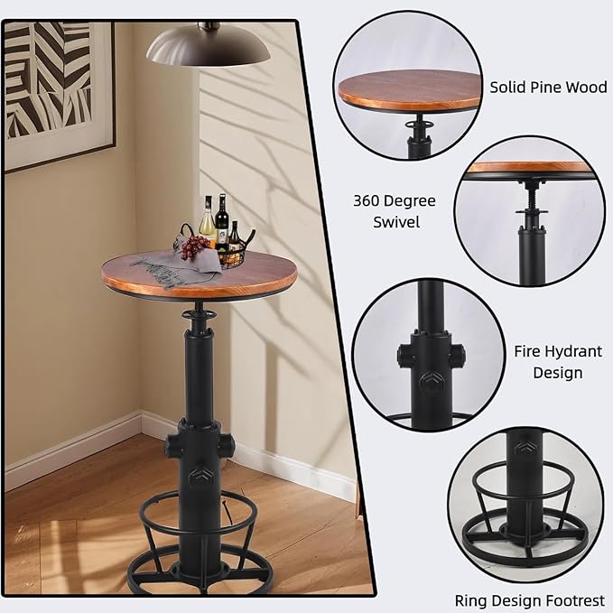 Vintage Bistro Table Height Adjustable 38.6-44.4inch Industrial Bar Table - Image 5