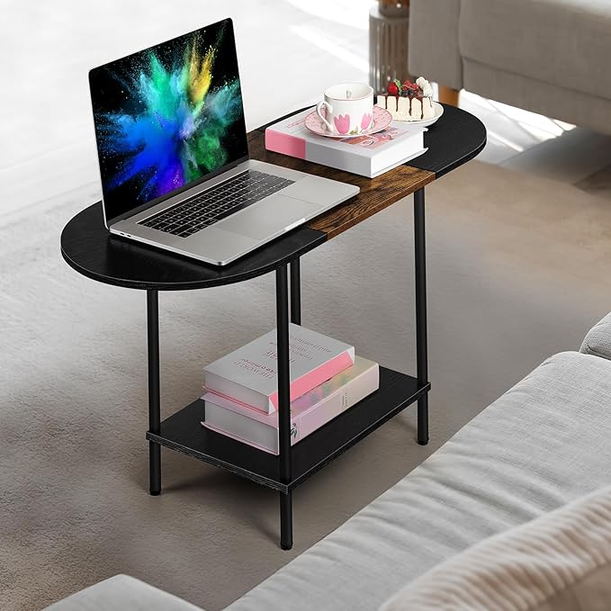 Small Round Coffee Table, 2-Tier Oval Center Table - Image 8