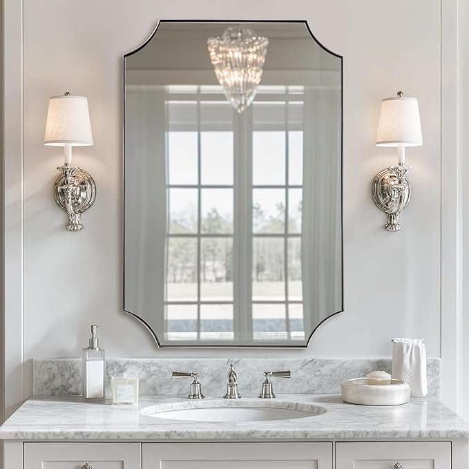 ANDY STAR 24x36 Inch Chrome Mirror, Scalloped Bathroom Mirror, Polished Chrome by ANDYSTAR
