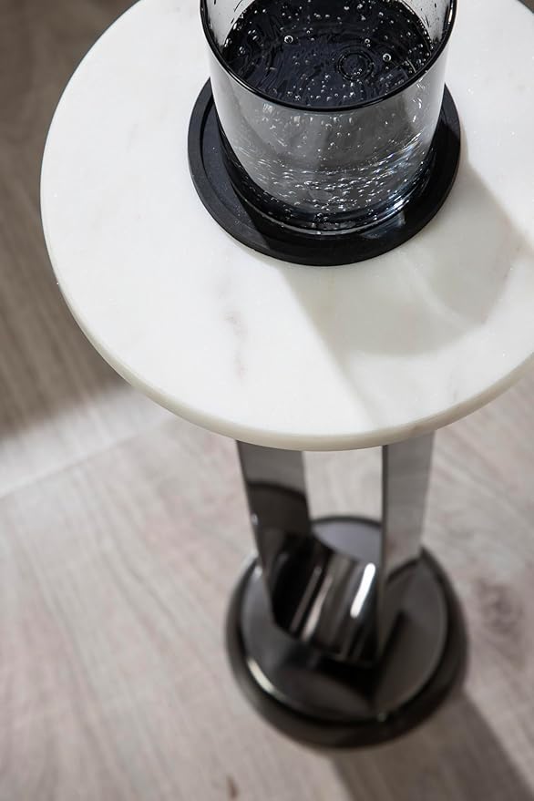 Kate and Laurel Helio Modern Round Drink Table, Natural Marble Cocktail Table - Image 5