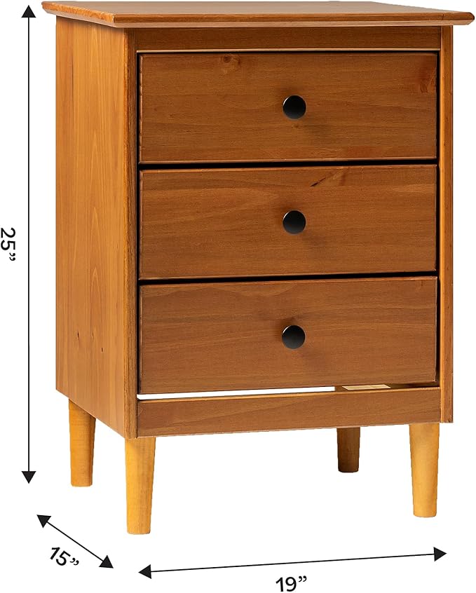 Walker Edison Traditional Wood 3 Drawer Nightstand Side Table Bedroom Storage - Image 3