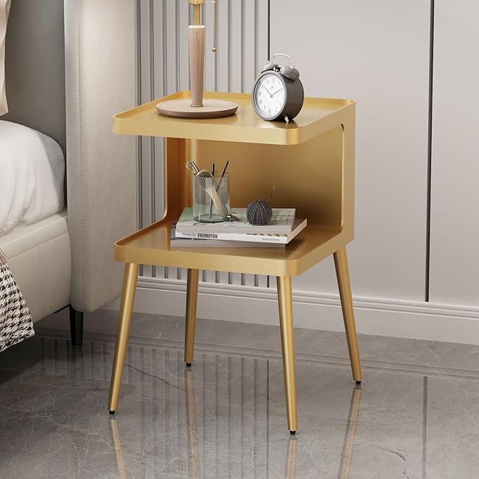 Gold Nightstand with Storage, 2 Tier Small End Tables Bedroom, Modern Side - Image 5