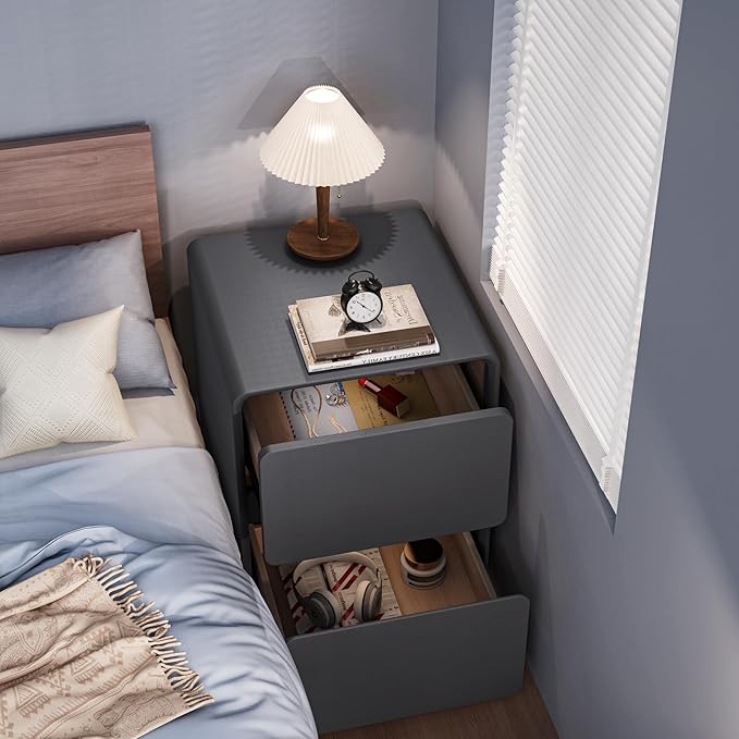 VICITON Modern Narrow Faux Leather Nightstand, Solid Wood Drawer, Storage - Image 3