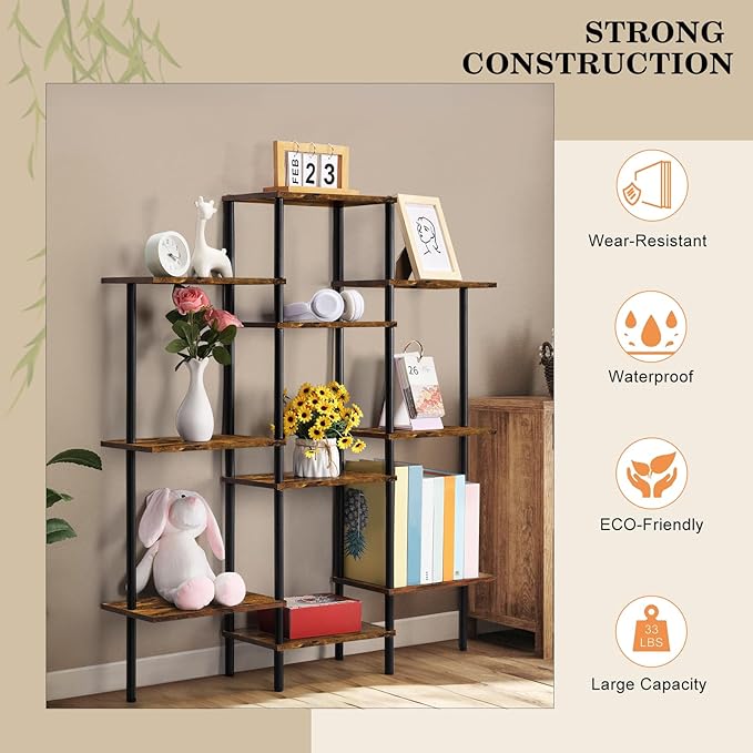 Shinoske 4-Tier Bookshelf, Small Triple Wide Bookcase - Image 3