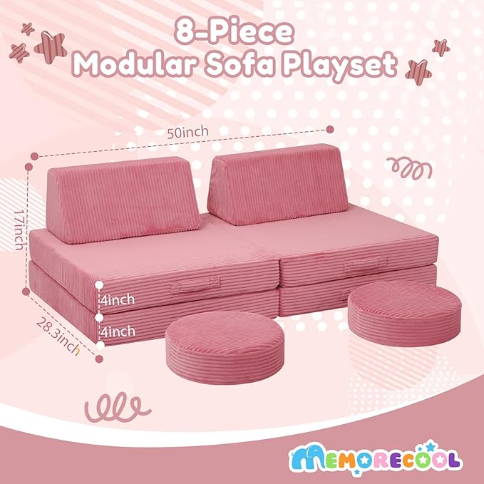MeMoreCool Kids Couch for Playroom, Corduroy Convertible Toddler Couch - Image 2